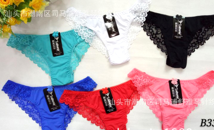 

Wholesale high quality Hot girls Women Lace Thongs G Strings Sexy Panties Low Waist Lace Thong Bikini Underwear B331, As pic