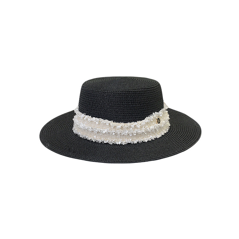 

Bauhinia High Quality summer Bow Sunscreen Ladies Holiday Elegant Fedora Flat Top hat, White
