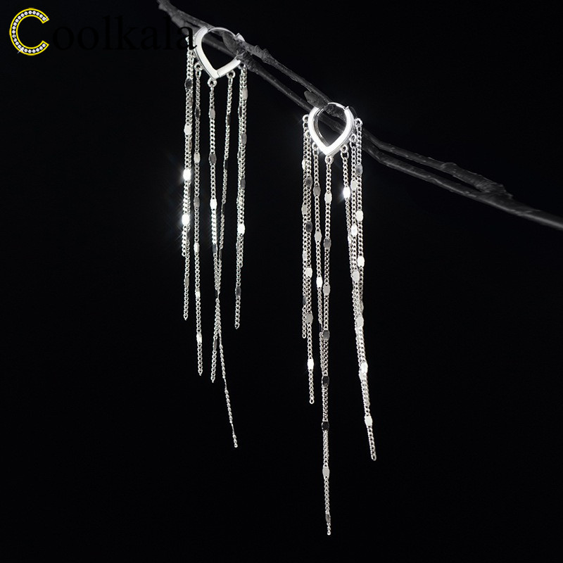 

Coolkala silver tassel buckle elegant long earrings ladies exquisite new ear accessories