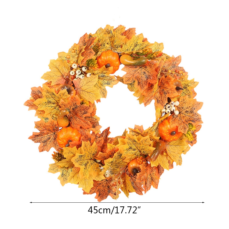 

45cm Artificial Pumpkin Wreath Autumn Garland Door Hanging Decoration T5EB