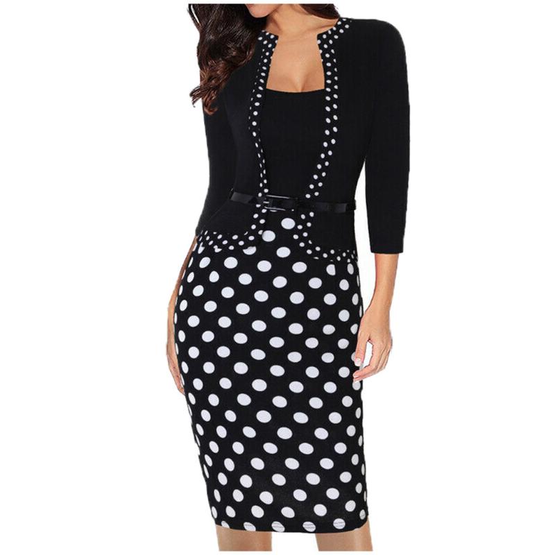 

Elegant Women Business Office Work Formal Party Belt Bodycon Sheath Pencil Dress mujer sukienki na wesele damskie W920, Black