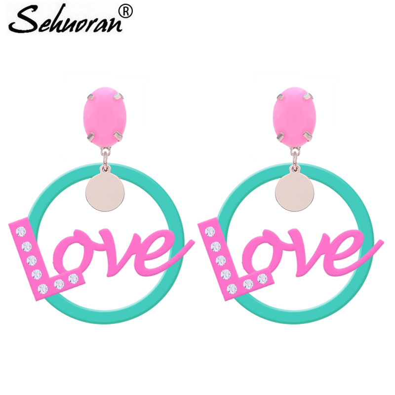 

Sehuoran 2020 New Color Fashion Party Resin Letter Pendients Drop Earrings For Women Girl Female Jewelry Wedding Earrings Gift