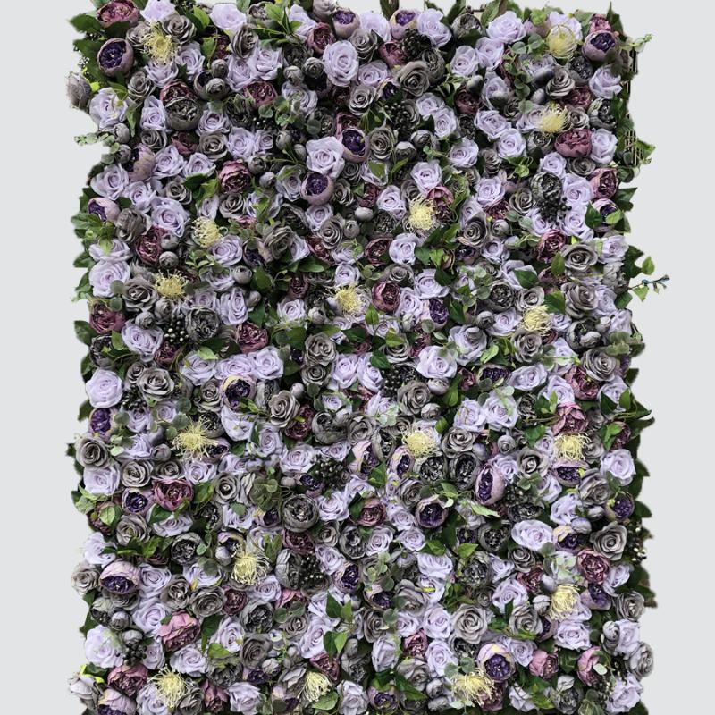 

3D Artificial Flower Wall Panel Wedding Background Decoration Fake Flowers Flocking Purple gray With Event GY780, Gy765