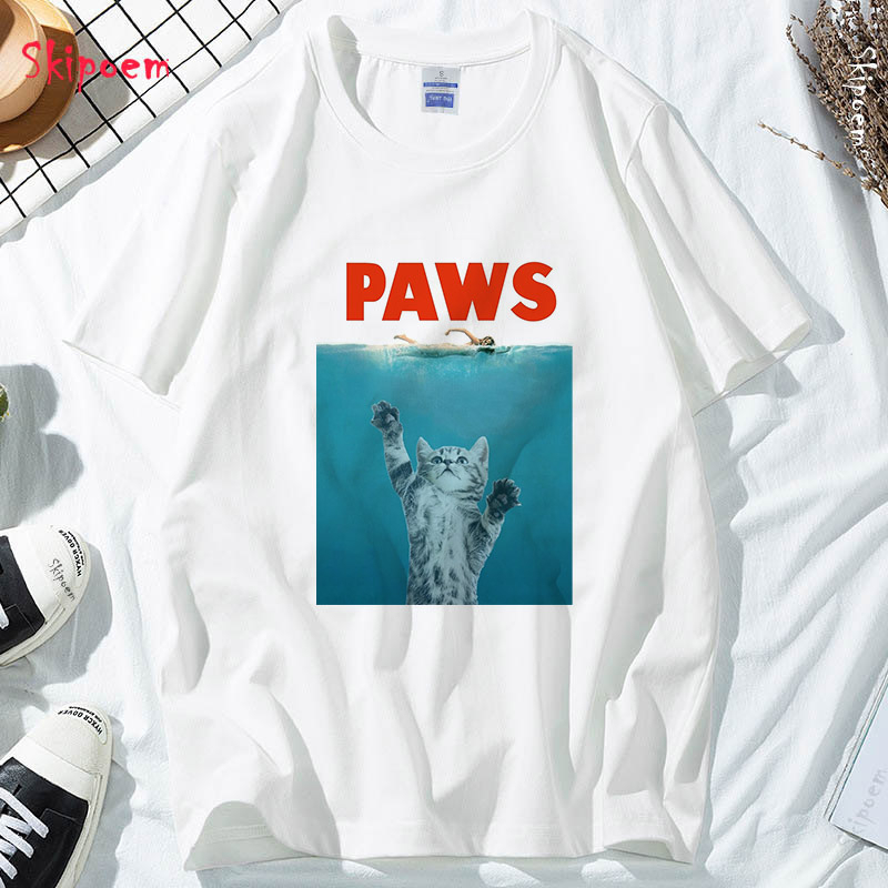

Paws Cat Kitten Meow Parody T-shirt Women Gothic Kawaii Vintage Tumblr Korean Style Harajuku Punk Cotton Top Tees Streetwear