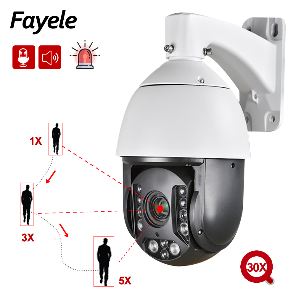 

1080P Smooth Auto Tracking Person PTZ Camera Starlight 30X Zoom Audio Voice Flash Alert Alarm Defense IP Camera IR 200M ONVIF Q9