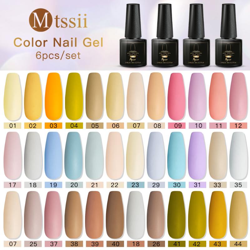 

Mtssii Nail Varnish Kit New Arrival 6pcs*6ml Soak Off Gel Lacquer LED UV Gel Polish Colorful Manicure Nail Polish Set, Bzh13814