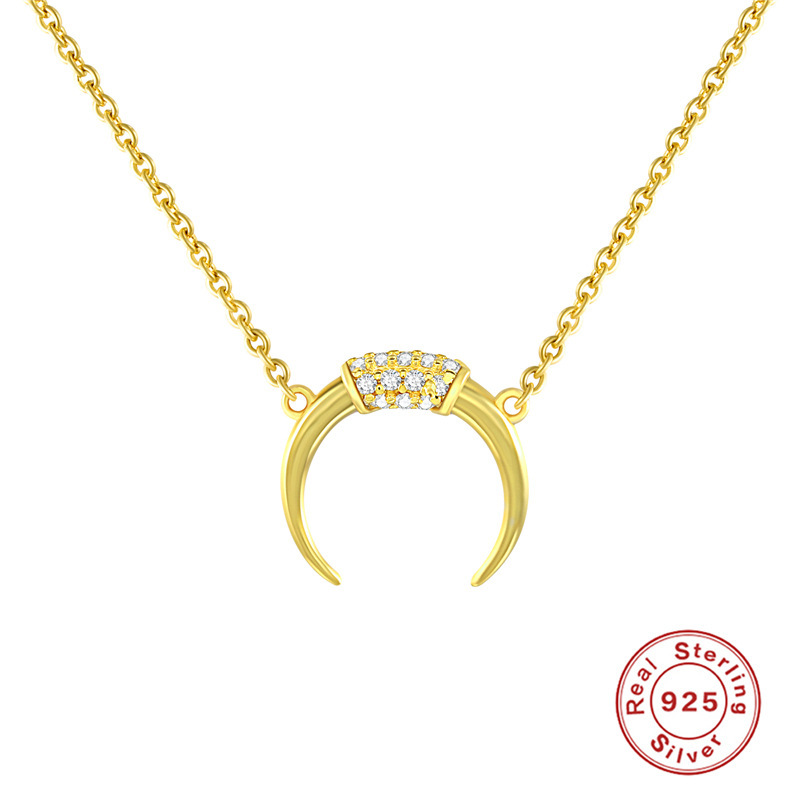 

New S925 sterling silver moon diamond necklace fashion simple creative Crescent lock bone necklace accessories for women