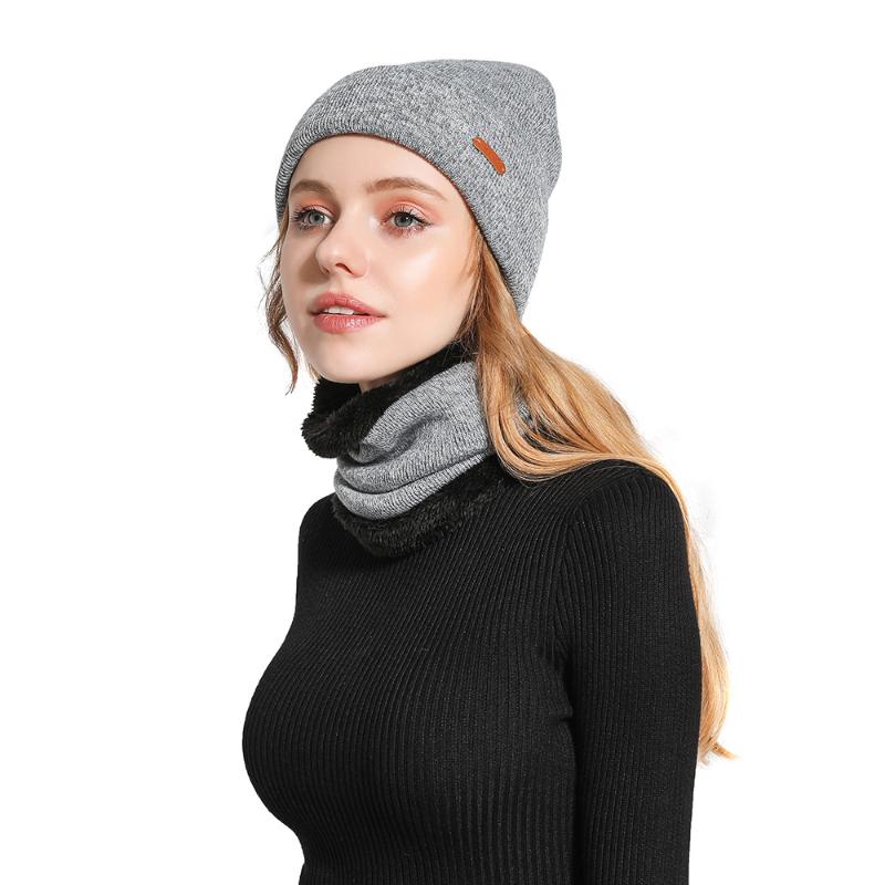 

Winter Warm Cap Solid Mix Color Knitted Skullies Beanies Winter Hats for Women Girls with Warm Knitted Velvet Scarf Hat, Black