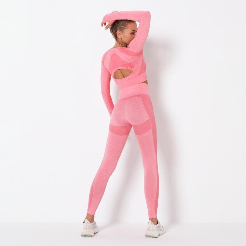 

Gym Clothing Fitness Leggings+Cropped Shirts Sport Suit Women Long Sleeve Tracksuit Women Vital Seamless Yoga Set, Green