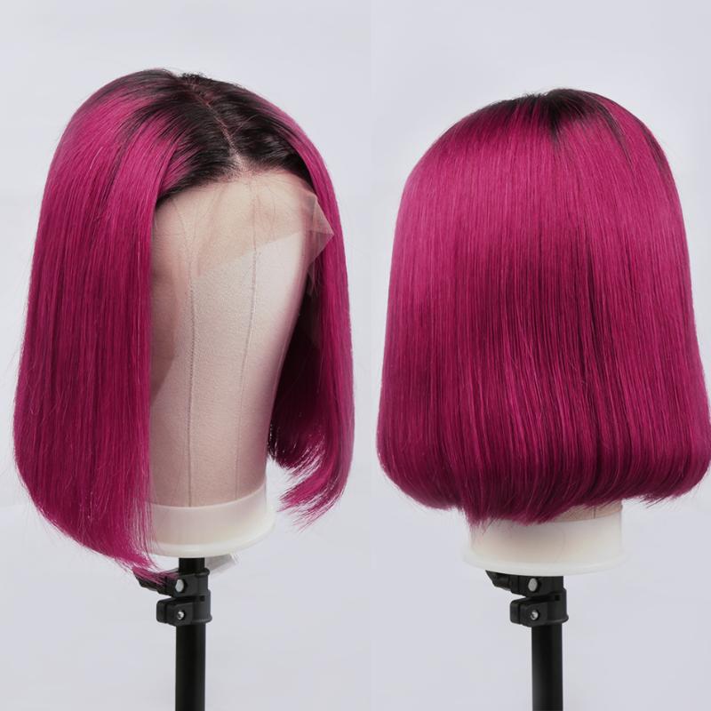 

1B 99J Short Ombre Human Hair Wig Straight 13x4 Lace Front Human Hair Wig PrePlucked Glueless Wigs Remy Frontal, As pic
