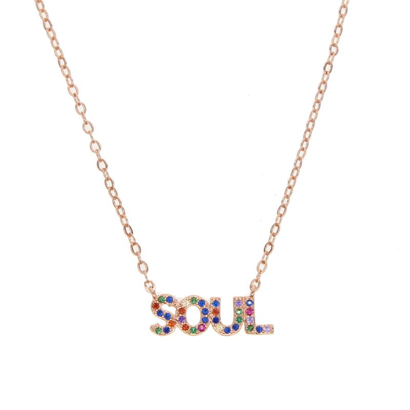 

2020 Mother's Day gift Charm Hollow letter SOUL simpe trendy Jewelry Micro Pave gold filled Coloful Rainbow CZ Pendant Necklace