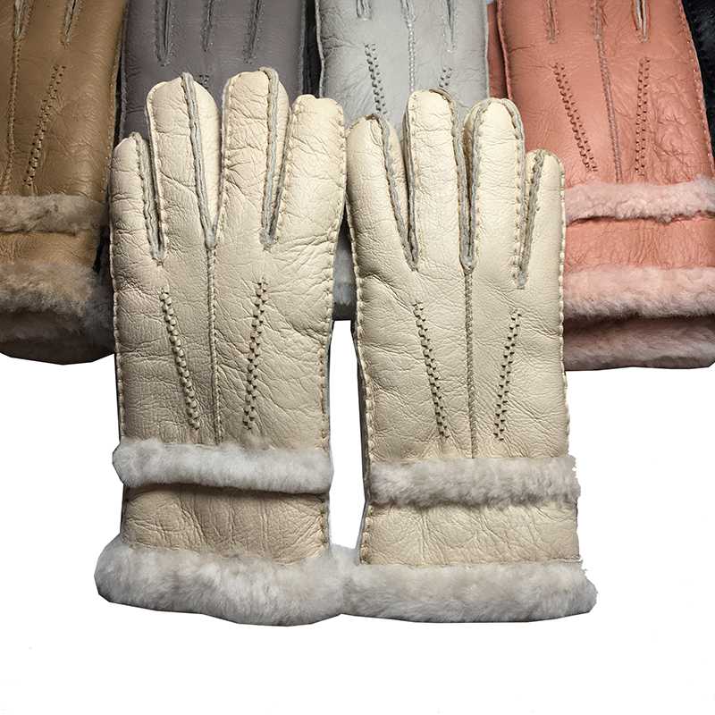 

Women Winter Leather Gloves Real Sheepskin Leather Brand Fur Warm Gloves Ladies Full Finger Genuine mitten X24