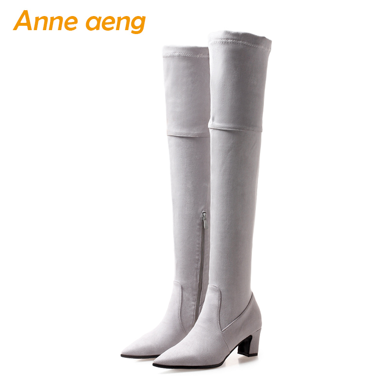 

2020 New Winter Women Over-The-Knee Boots High Heel Pointed Toe Zipper Sexy Ladies Women Shoes Gray Thigh High Boots Big Size, Yellow