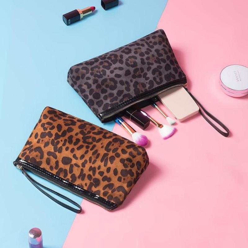 

Miyahouse Leopard Printed Cosmetic Bag Women Makeup Pouch Suede Travel Organizer Storage Pouch Lady Toiletry Wash Bags