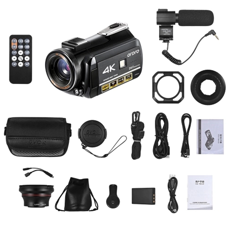

ORDRO AC3 4K WiFi Digital Video Camera Camcorder DV Recorder 24MP 30X Zoom IR Night Vision 3.1 Inch IPS LCD Touchsn with 2Pc, Black