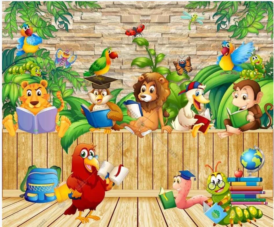 

wallpaper 3d custom photo mural on the wall Cartoon cute animal wooden board children's room Home decor living room wallpaper for walls 3 d, Non-woven wallpaper
