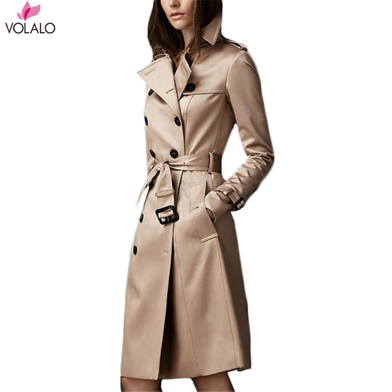 

Trench Coat Women 2020 New Autumn Khaki Black and Wine Red -2XL Plus Size Double-breasted Long Slim Windbreaker Feminina