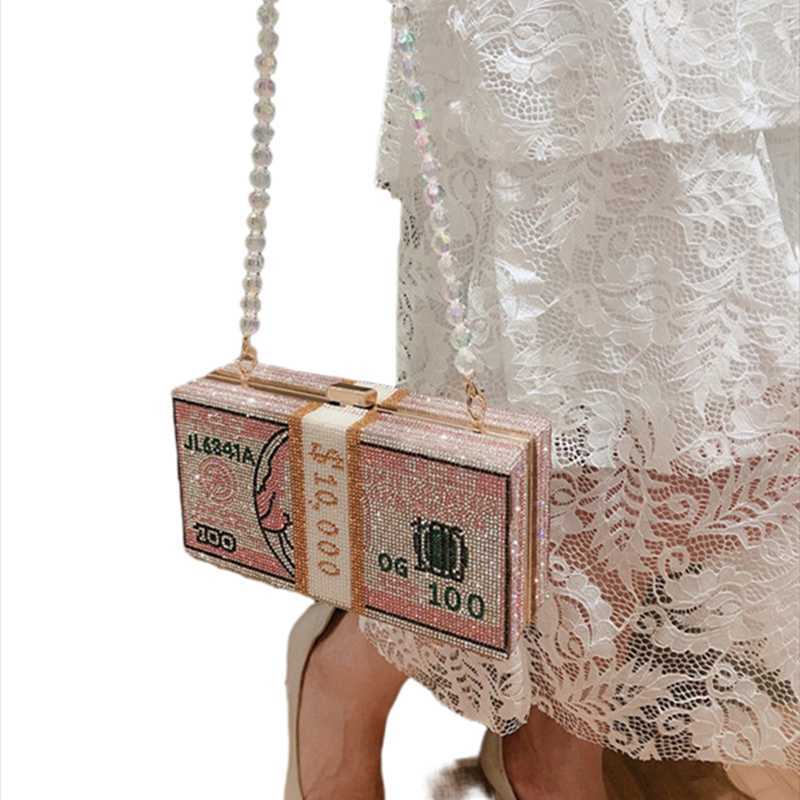 

2020 Fashion Money Evening Handbags Bags Women Designer Dollar Design Purses Purse Bag Dinner Wedding Clutch Bags Crystal Party USD Dia Soiv