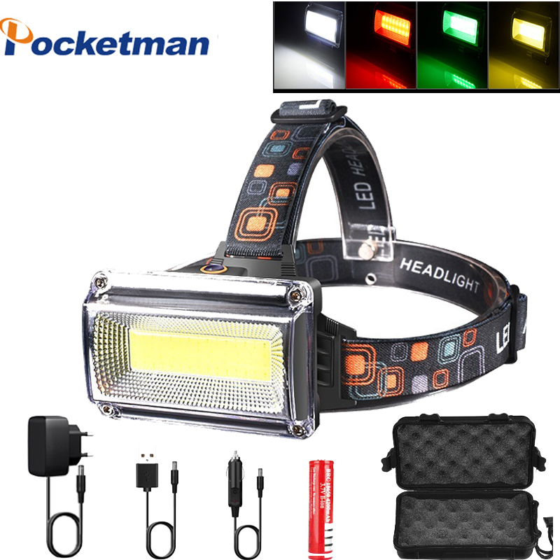 

Super powerful COB LED Headlamp DC Rechargeable Head Lamp Torch Headlight 18650 Battery Waterproof Hunting Camping Lighting