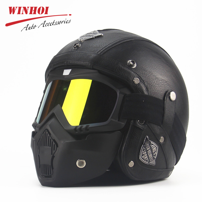 

Motorcycle Helmet /4 Universal Vintage for Helmet PU Leather + ABS Motorbike for Men Women Autumn Winter, Black spot