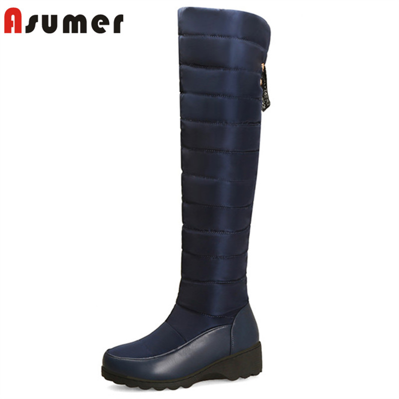 

ASUMER 2020 new arrival knee high boots women zip down winter snow boots warm comfortable casual wedges shoes ladies big size 43, Black
