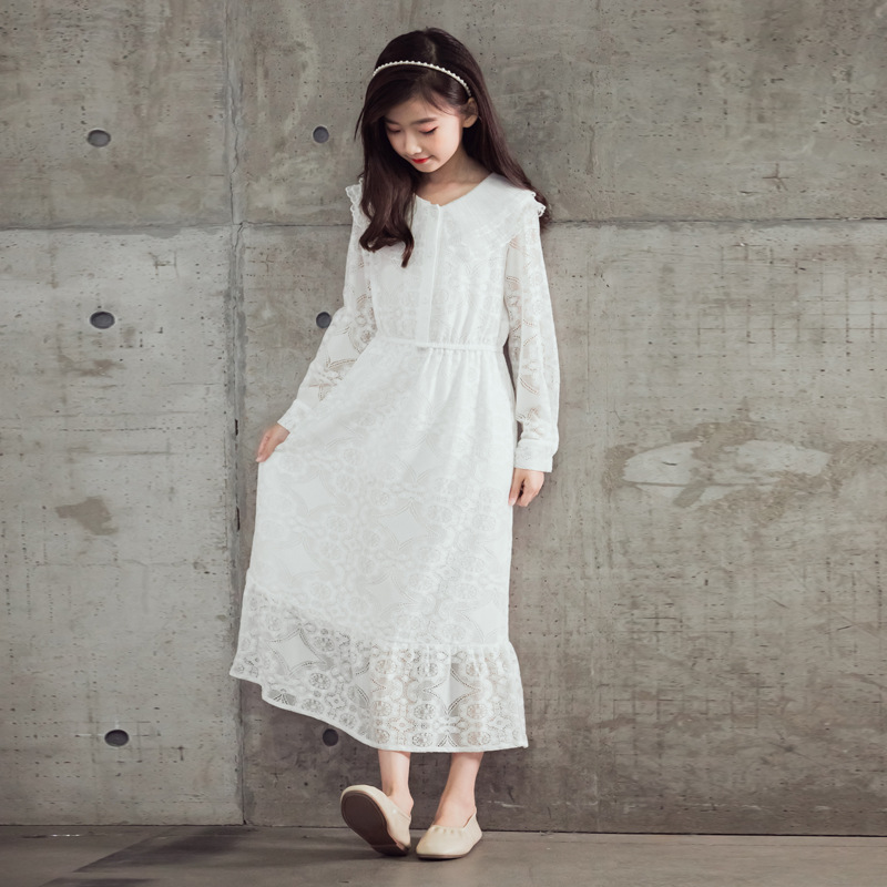 

Girls Clothes Size 14/16 Kids Maxi Dress Elegant Lace 2020 New Toddler Party Dress for Children Korean Baby Clothes, White