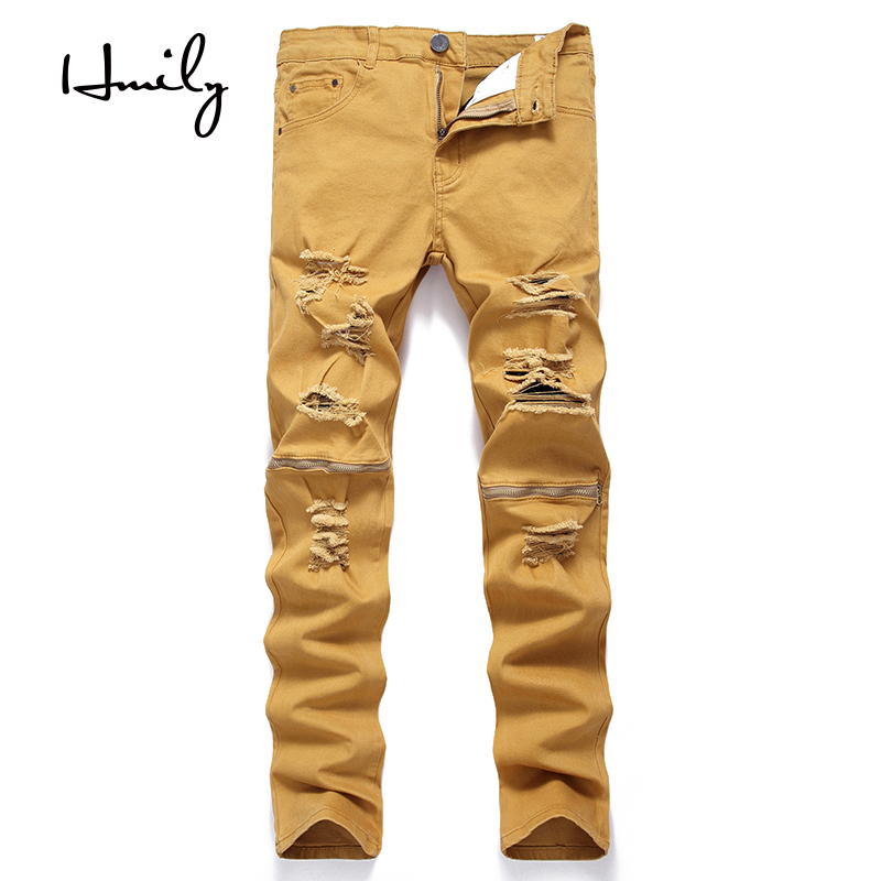 

HMILY Men's Jeans Fashion Joggers Mens Jeans Regular Fit Casual Mens Pants Hole Street Wear Classic Straight Plus Size, Red