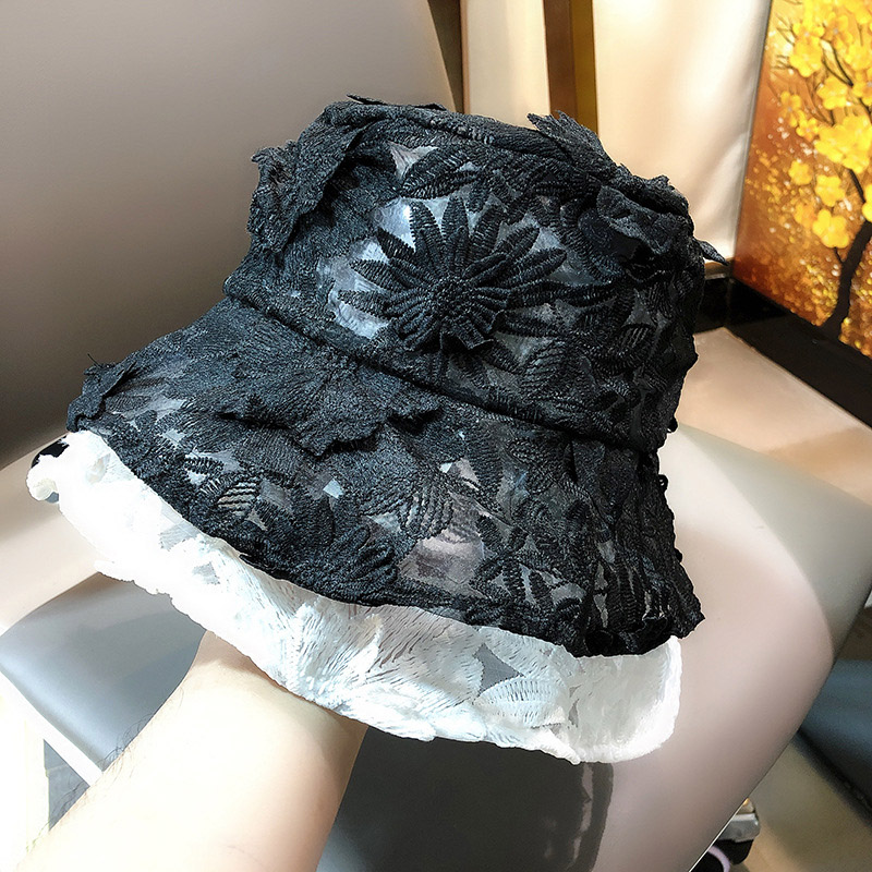 

Women Summer Hat Fashion Floral Lace Hat White Black Bucket Ladies Sun