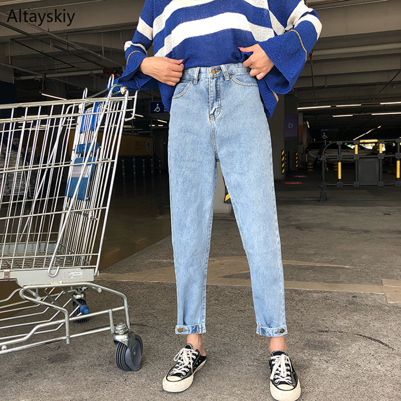 

Jeans Women Zipper Solid Simple All-match Korean Style Leisure Daily Loose Trendy Womens Soft Trendy Mid-calf Trousers Chic New, Black