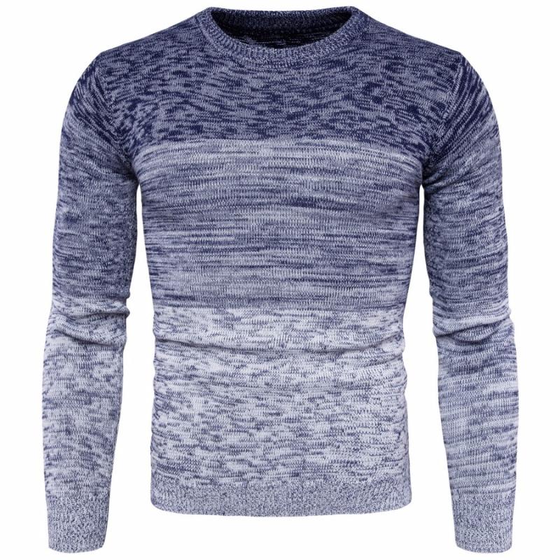 

New Mens Round Neck Gradient Color Sweater Fashion Men Cotton Long Sleeve Sweater Male -3XL Autumn Winter, Blue