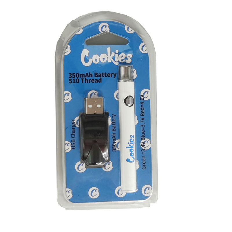 

Cookie Battery 510 Thread Preheating Battery Vape Batteries Adjustable Voltage 350mAh Vape Pens with USB charger for Electronic Cigarettes