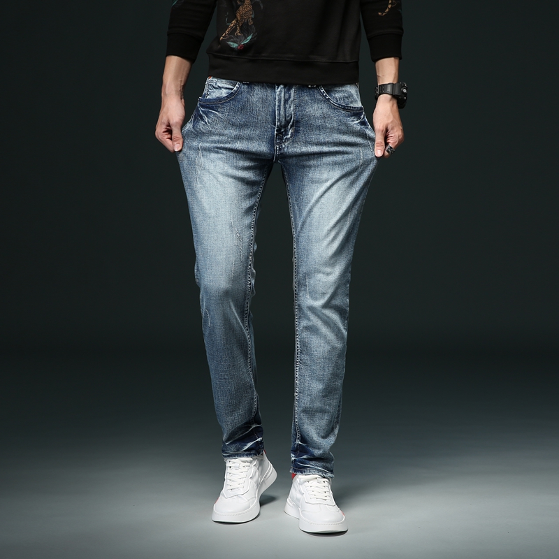 

European American Style Popular Fashion Casual Vintage Blue Jeans Spliced Jeans Slim Fit Mens Pants Men's -38,M007