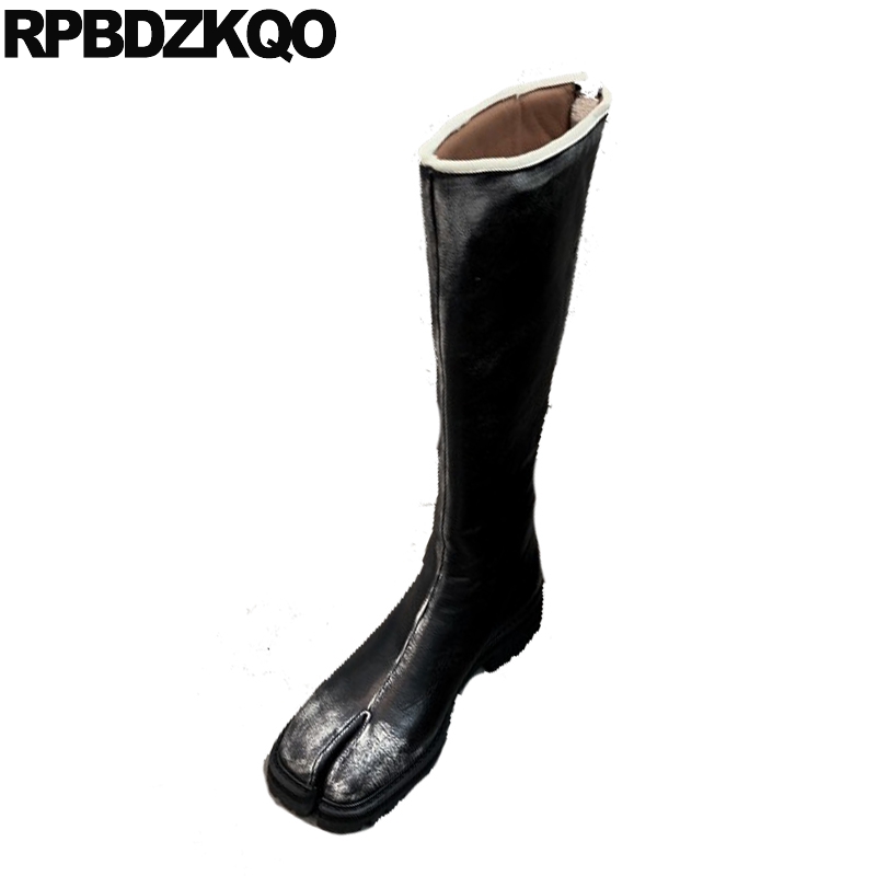 

long tall women ankle boots medium heel shoes genuine leather split toe black knee high autumn fall short luxury chunky trend, Black tall