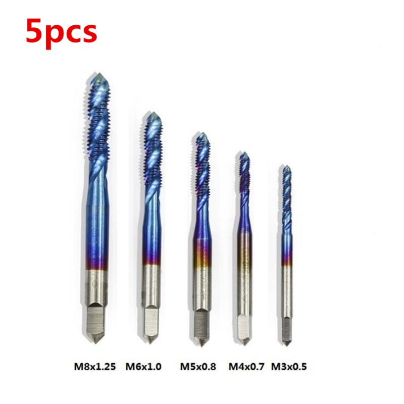 

5pcs/set HSS Metric Screw Tap Thread Tap Nano Blue Coated Spiral Drill Plug Drill Bit Set M3 M4 M5 M6 M8