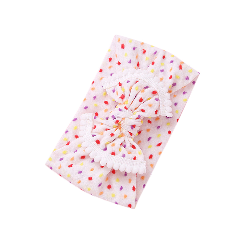 

Fashion Baby Hair Accessories Bowknot Nylon Fashion Donut Headbands Girls Hairband Multicolor Dots Wide Cloth Hair Hoop Headwear, White