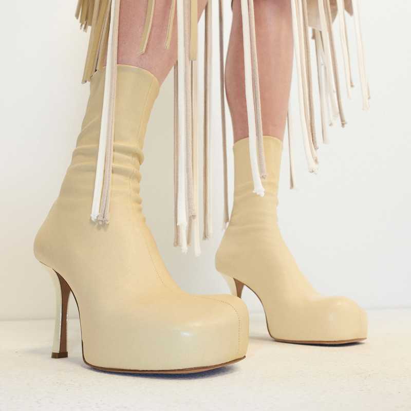 

New Ankle Boots For Women Square Toe Stretch Botas Mujer 2020 Fashion Runway Shoes Woman Waterproof Platform zapatos de mujer, Beige