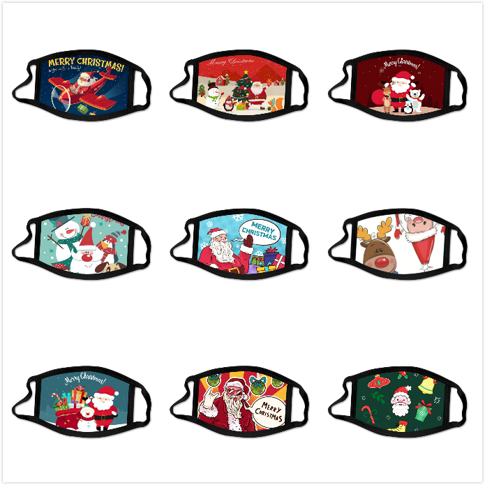 

Fashion Christmas Masks Santa Claus Printed Xmas Face Masks Anti Dust Christmas Mouth Cover Washable Reusable With Cotton Masks