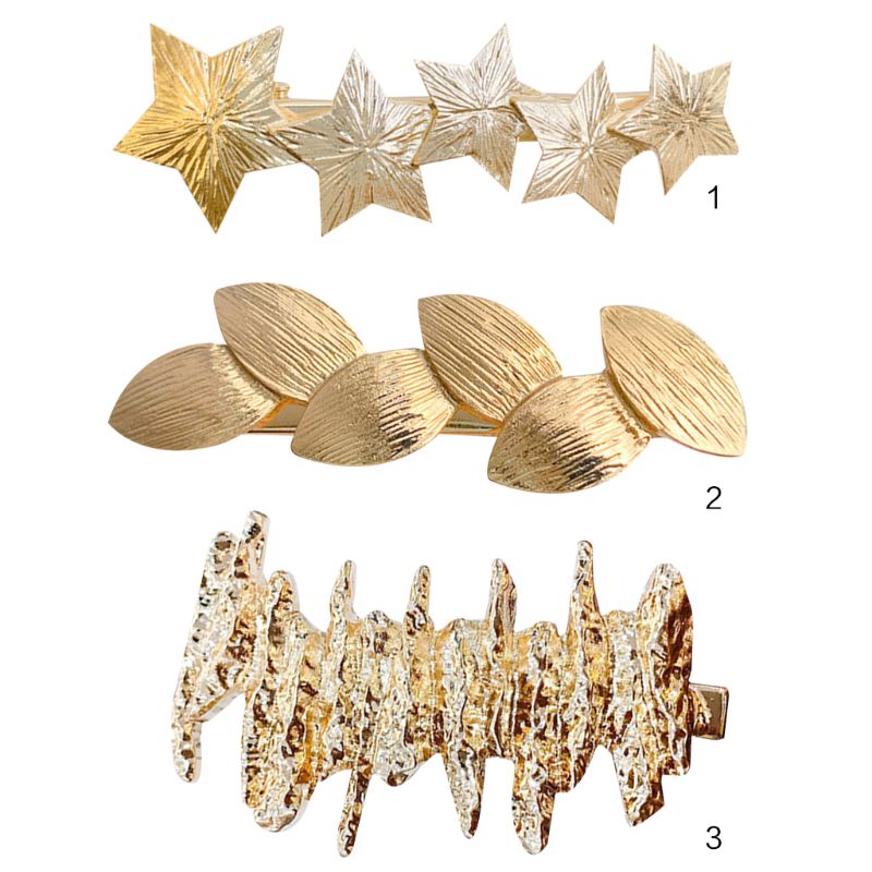 

Vintage Style Metallic Gold Duckbill Hair Clip Ladies Glitter Drawbench Star Leaf Tree Hairpin Decorative Party Barrettes