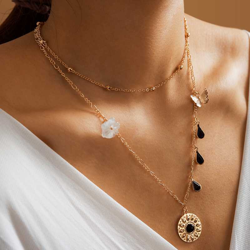 

Tocona Charm Butterfly Multi-layer Black Rhinestone Pendant Necklace for Women Gold Color Geometric Flowers Jewelry 13510