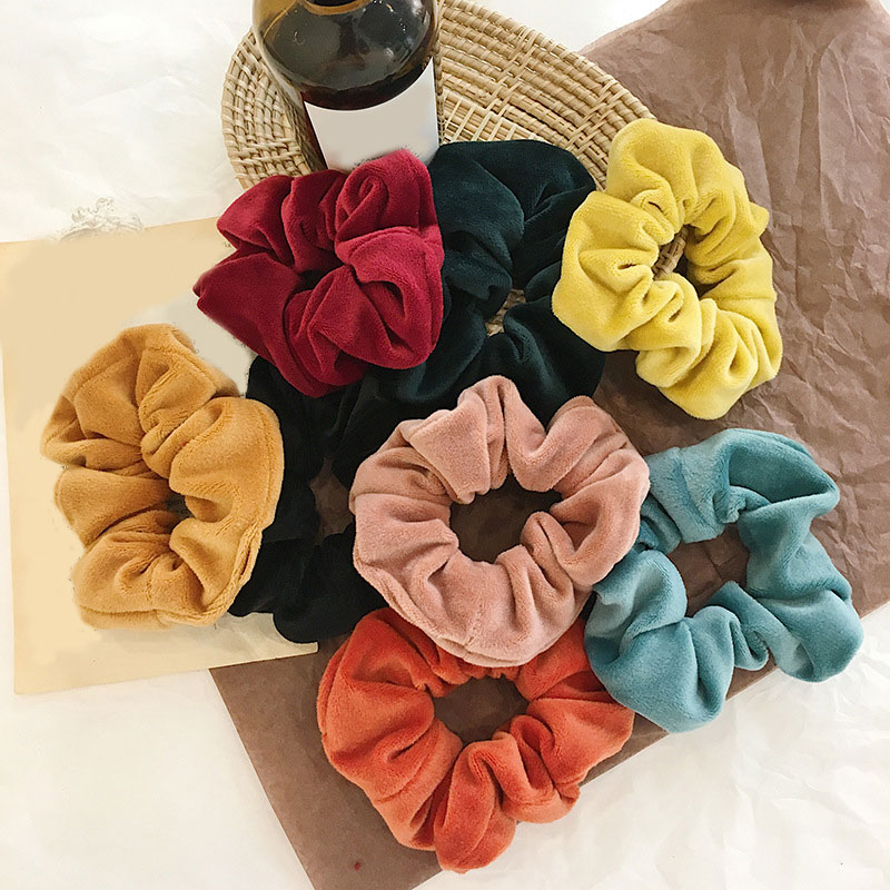 

Thick Velvet Hair Rope Scrunchie Elastic Hair Rubber Bands Ponytail Holder Ring Solid Color Women Accessories