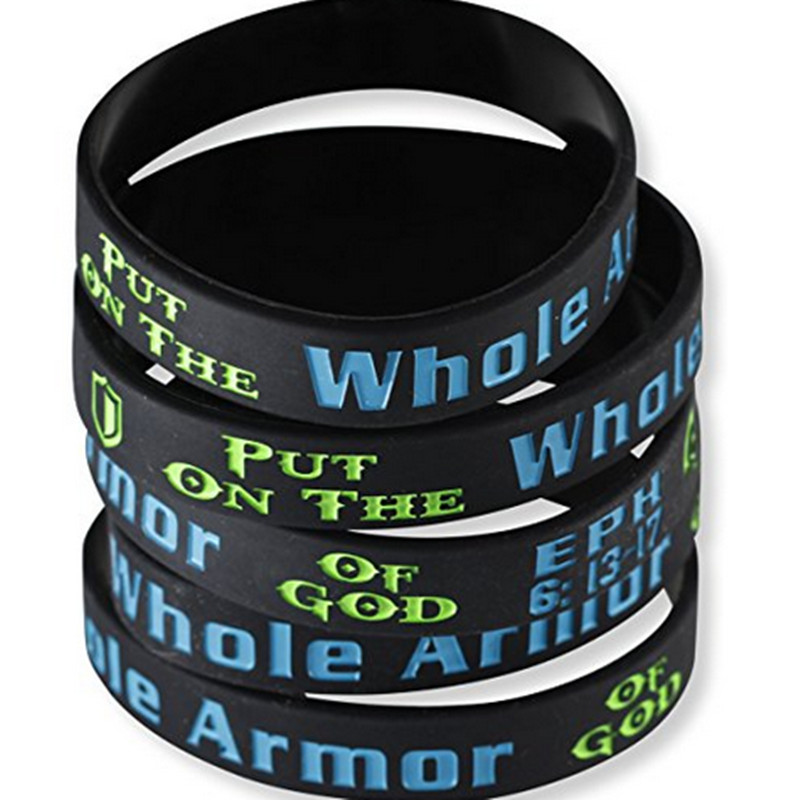 

1PCS Power of Faith Bible Verse Christian Religious Put on the Whole Armor of God Ephesians 613 17 silicone bracelet wristband