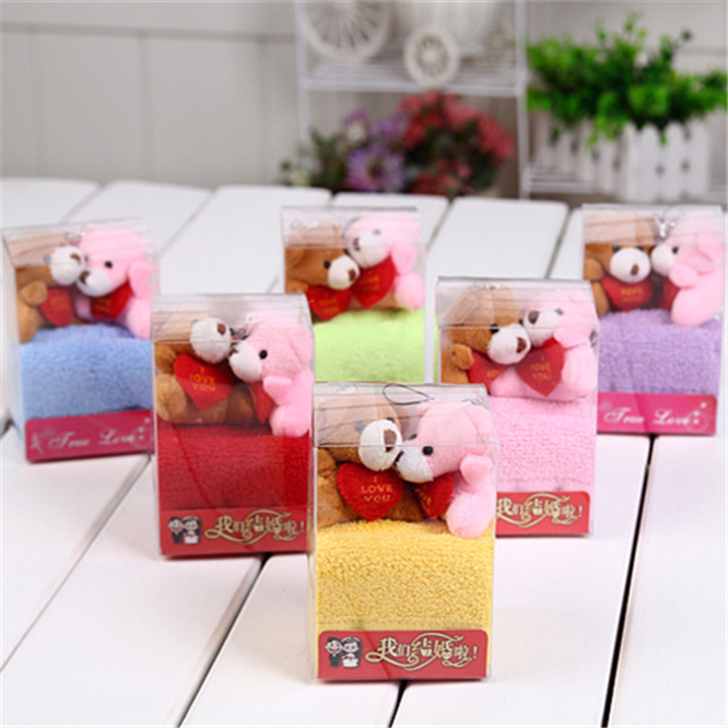 

10sets/lot Two bears Lovely Packaing towel wedding party gift Hand Towel bath towels Toddler Soft Plush Wipe Bathing, Random color