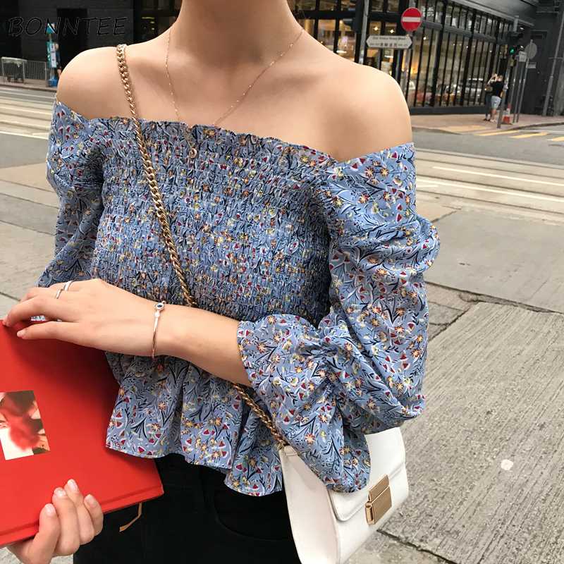 

Blouses Women Summer Slim Sexy Square Collar Elegant High Elasticity Ladies Printed Retro Short Sleeve Blouse Korean Style Daily, Blue