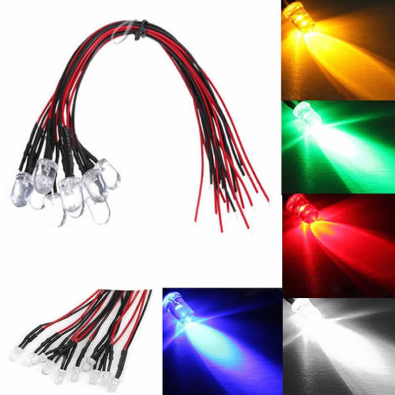 

10Pcs/set DC 24V Pre-wired LED Lamp Light Cable Bulb Emitting Diode 18cm 3mm Car Light Source 5-color, As pic