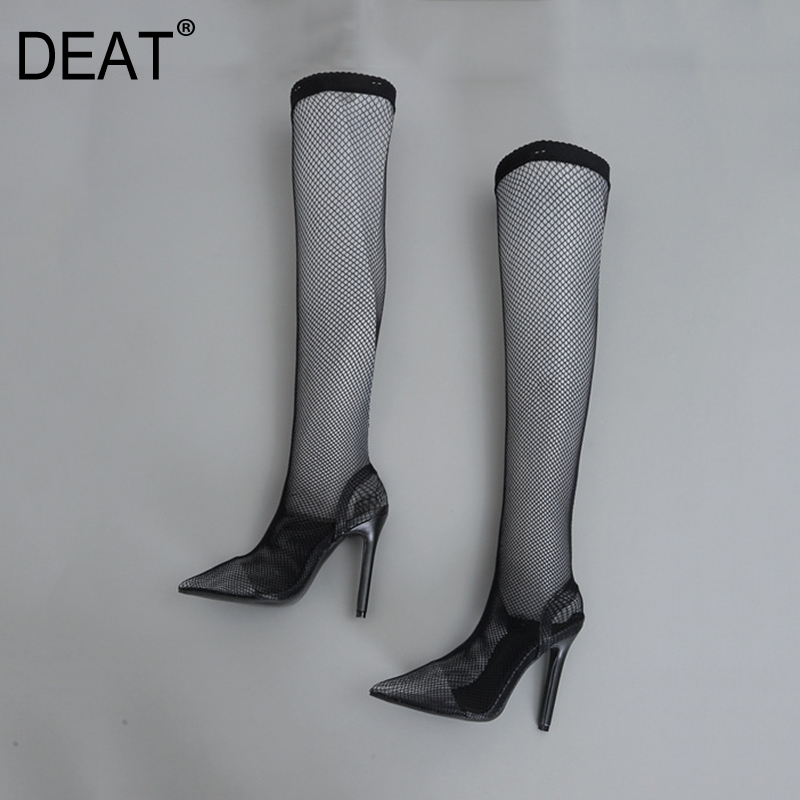 

DEAT] 2020 Pointed Toe Mesh Western Style Sexy Single Shoes Women Thin High Heels Cool Boots New Spring Summer Fashion 10G721, Black