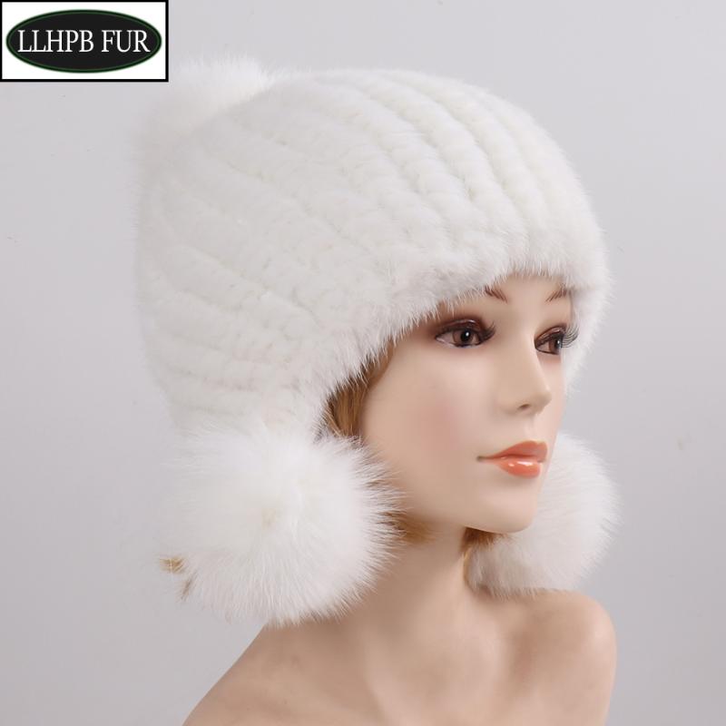 

Winter Women Knitted 100% Natural Real Skullies Hat Warm Genuine Beanies Cap Lady Real Hats Wholesale, Black