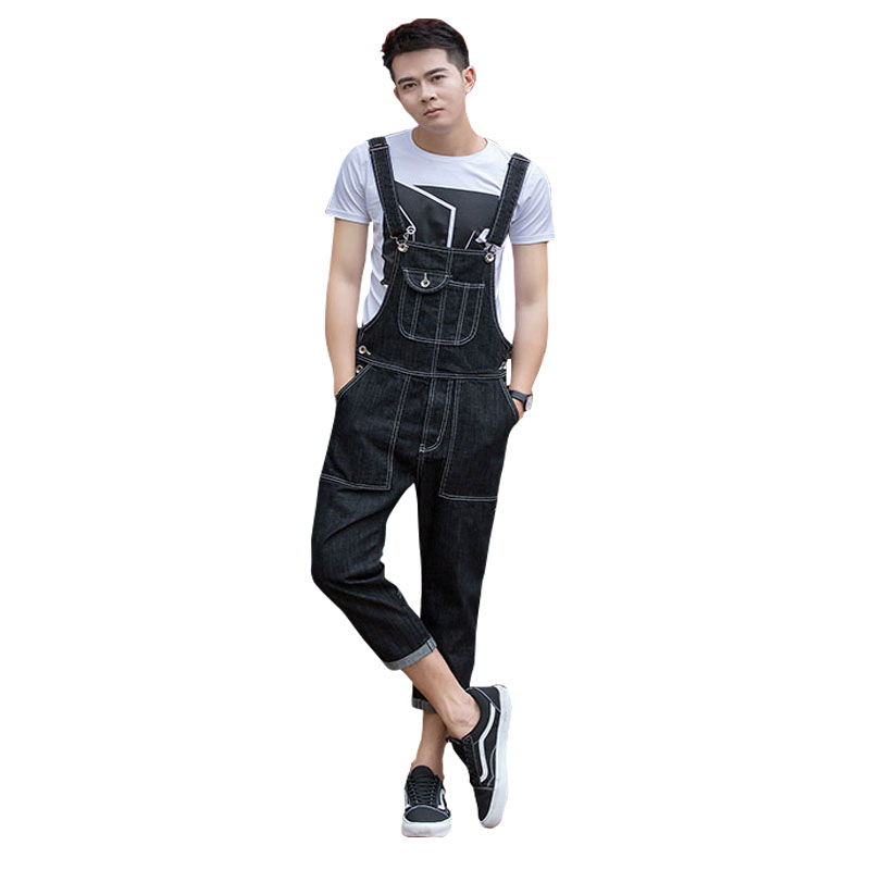 

2020 New Men' Fashion Pocket Black Denim Overalls For Male Casual Slim Jumpsuits Plus Large Size Jeans Bib Pants Free Shipping