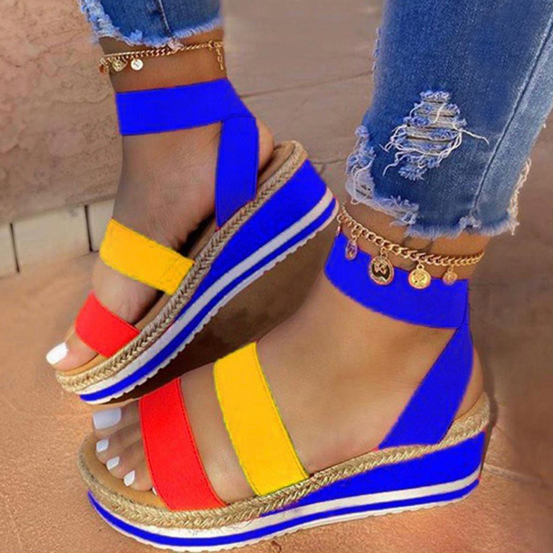 

Summer 2020 New Wedge Heel Color Matching Women's Sandals, Fructose Fashion Platform Ladies Shoes, Classic Roman Large Size