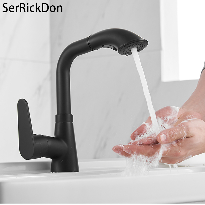 

Adjustable Hight Black Deck Mount Bathroom Faucet Mixer Tap Cold And Hot Water Tap Basin Faucet Wasin Mode