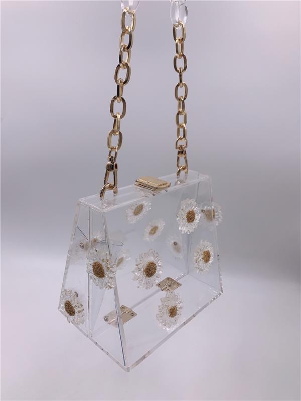 

Summer Daisy Flower Fresh Transparent Box Bag diagonal Small square Bag Acrylic Holiday Beach Handbag Clear Women Clutches Chain
